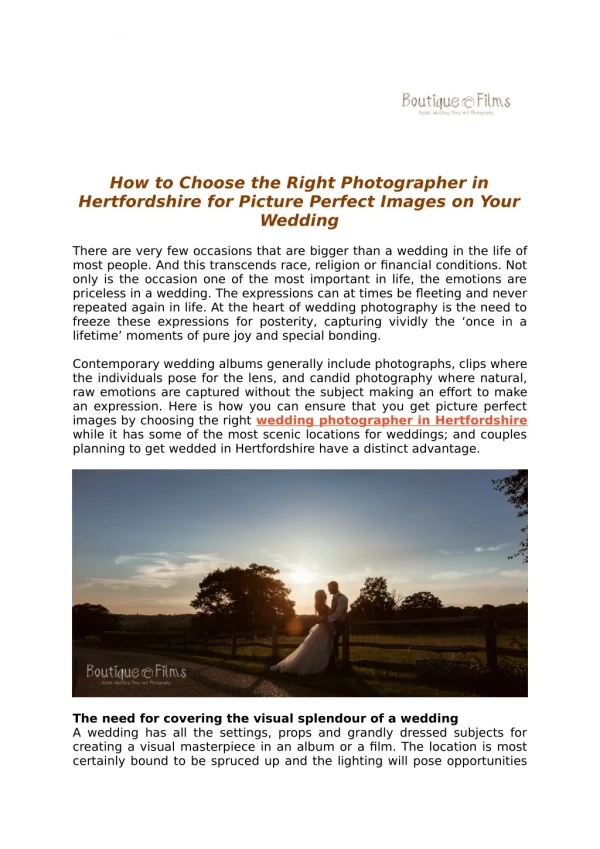 How to Choose the Right Photographer in Hertfordshire for Picture Perfect Images on Your Wedding