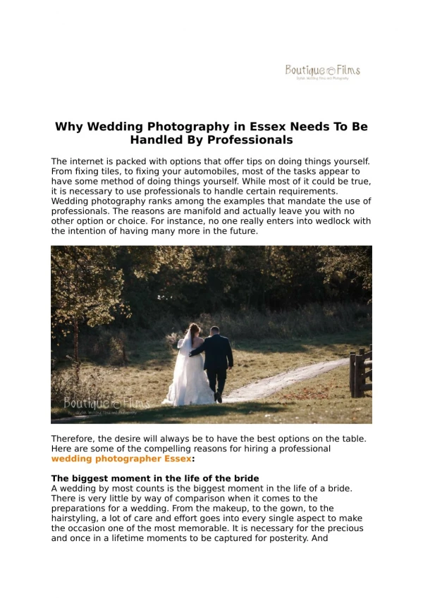 Why Wedding Photography in Essex Needs To Be Handled By Professionals