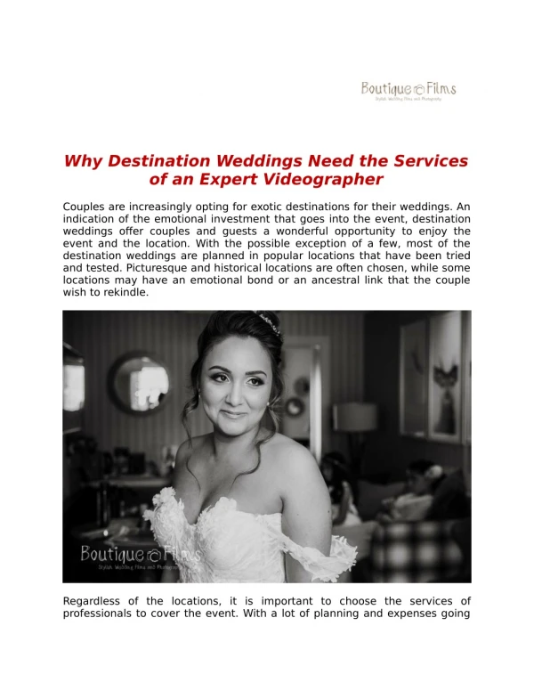 Why Destination Weddings Need the Services of an Expert Videographer