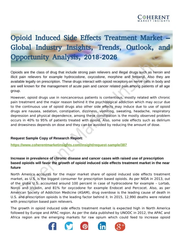 Opioid Induced Side Effects Treatment Market – Global Industry Insights, Trends, Outlook, and Opportunity Analysis, 2018