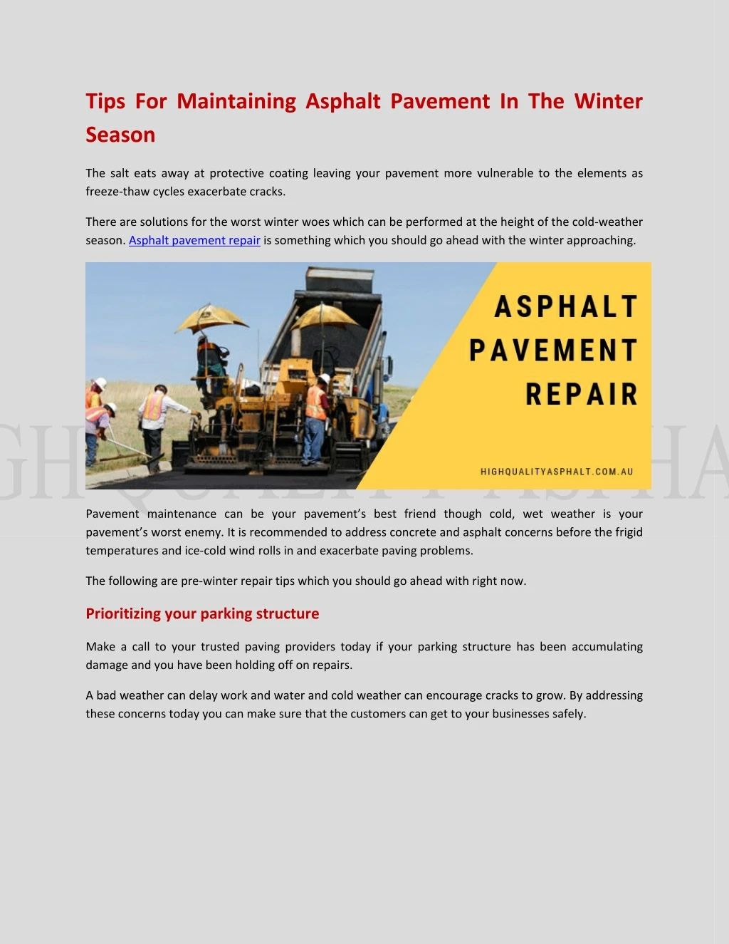 tips for maintaining asphalt pavement