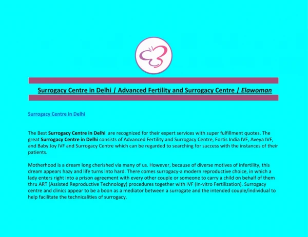 Surrogacy Centre in Delhi | Advanced Fertility and Surrogacy Centre | Elawoman