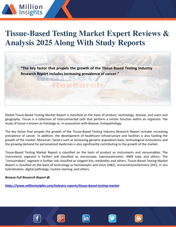 Tissue-Based Testing Market Expert Reviews & Analysis 2025 Along With Study Reports