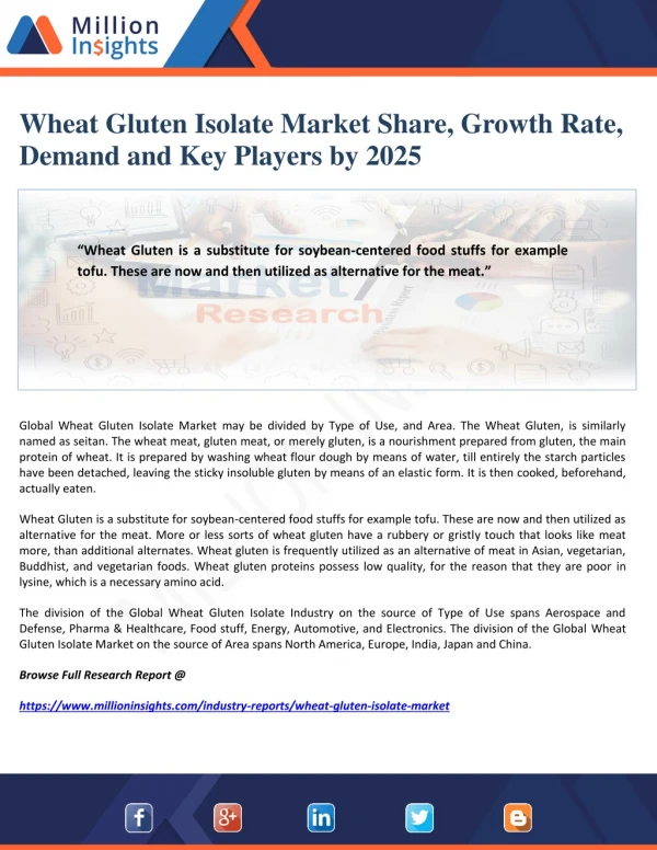 Wheat Gluten Isolate Market Share, Growth Rate, Demand and Key Players by 2025