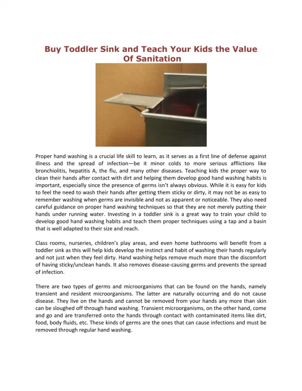 Buy Toddler Sink and Teach Your Kids the Value Of Sanitation