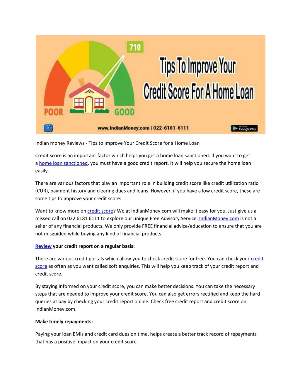 indian money reviews tips to improve your credit