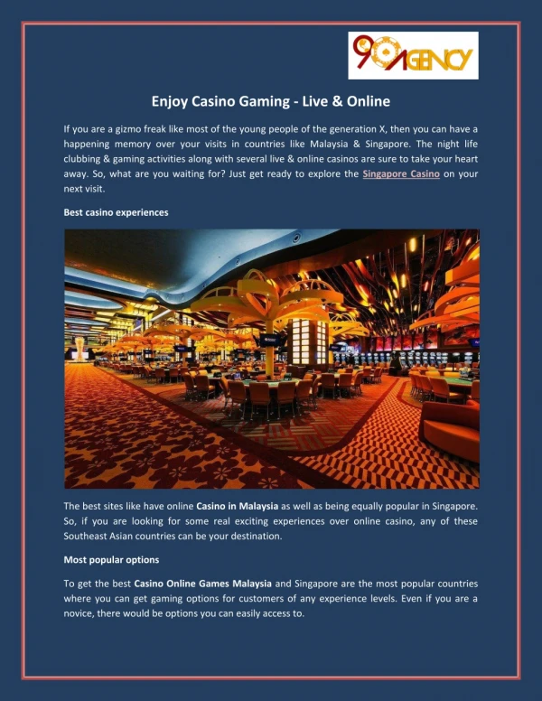 Enjoy Casino Gaming - Live & Online