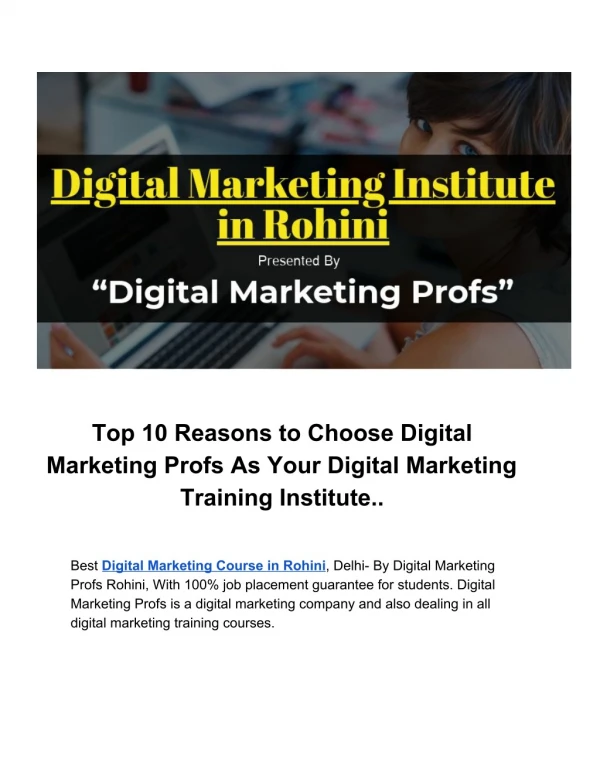 Leading Digital Marketing Course in Rohini by Digital Marketing Profs