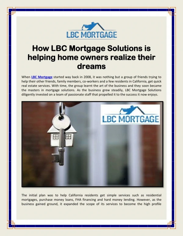 How LBC Mortgage Solutions is Helping Home Owners Realize Their Dreams