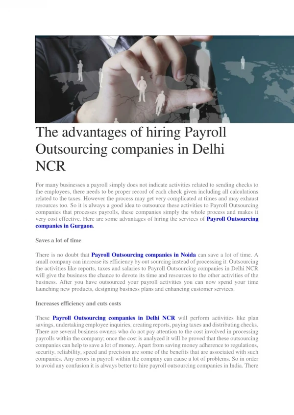 The advantages of hiring Payroll Outsourcing companies in Delhi NCR