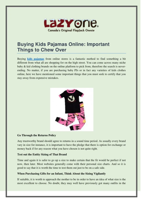 Buying Kids Pajamas Online: Important Things to Chew Over