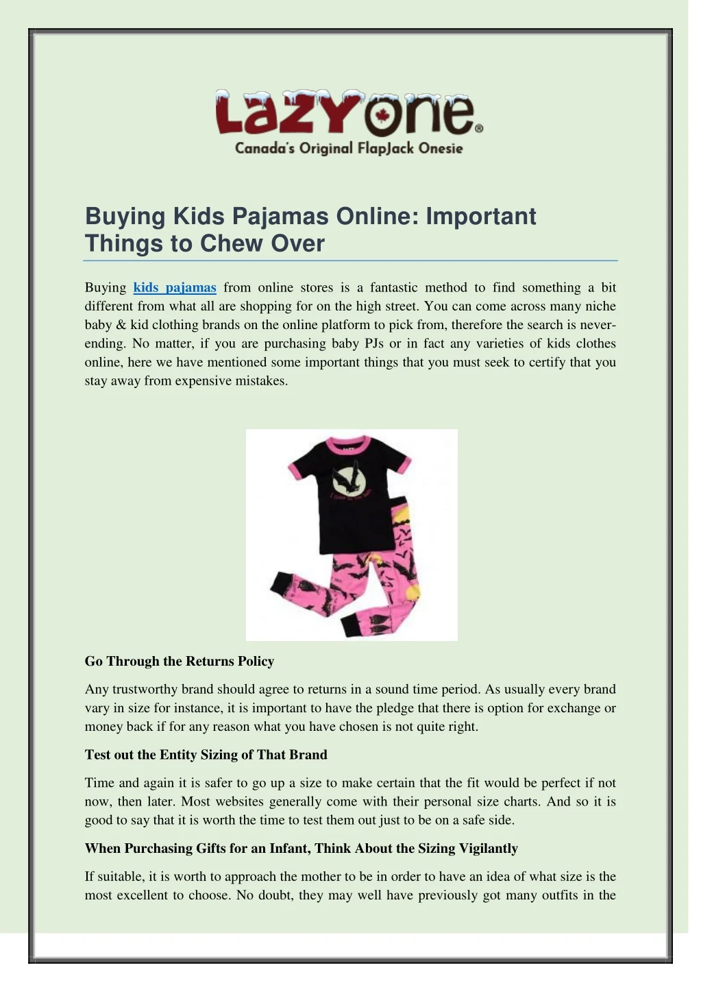 buying kids pajamas online important things