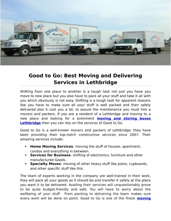 Good to Go: Best Moving and Delivering Services in Lethbridge