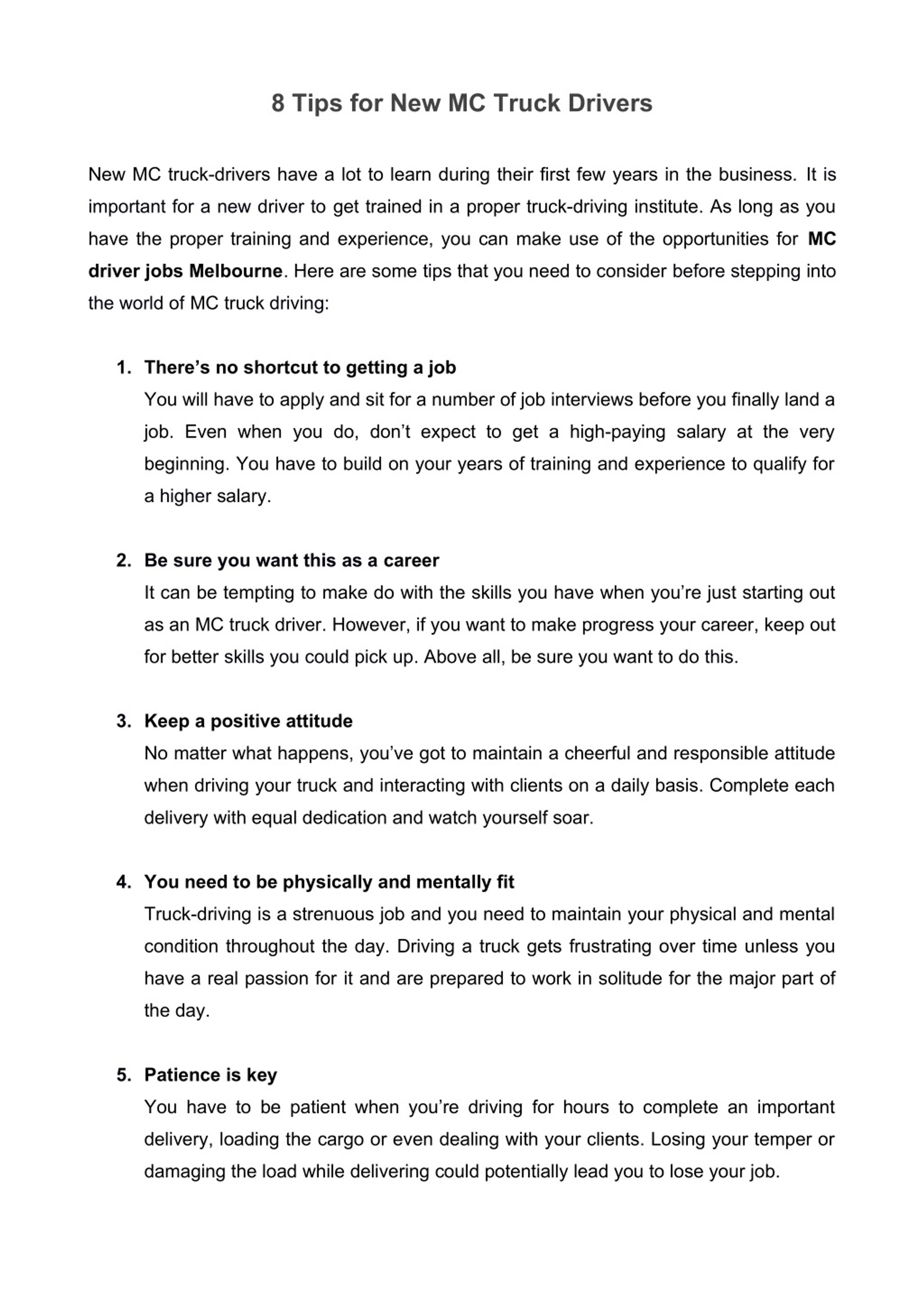 PPT - 8 Tips for New MC Truck Drivers PowerPoint Presentation, free ...