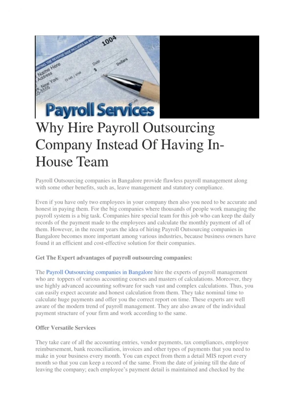 Why Hire Payroll Outsourcing Company Instead Of Having In-House Team