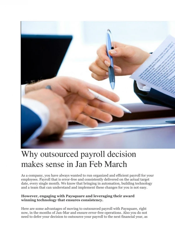 Why outsourced payroll decision makes sense in Jan Feb March