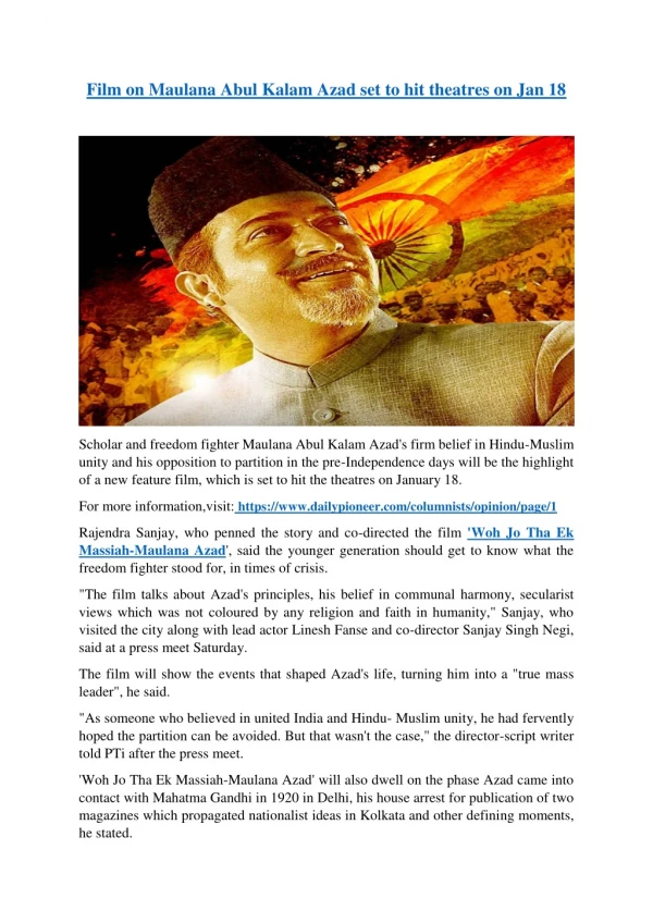 Film on Maulana Abul Kalam Azad set to hit theatres on Jan 18