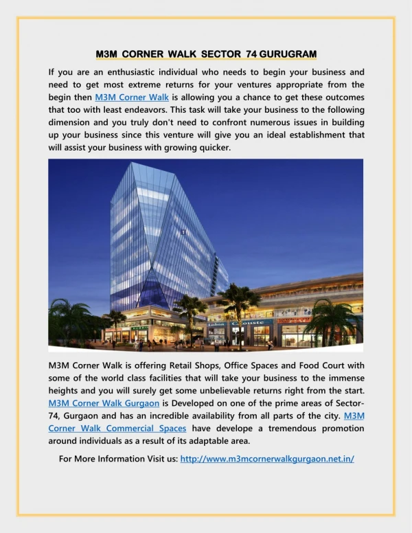 M3M Corner Walk Commercial Spaces in Gurgaon