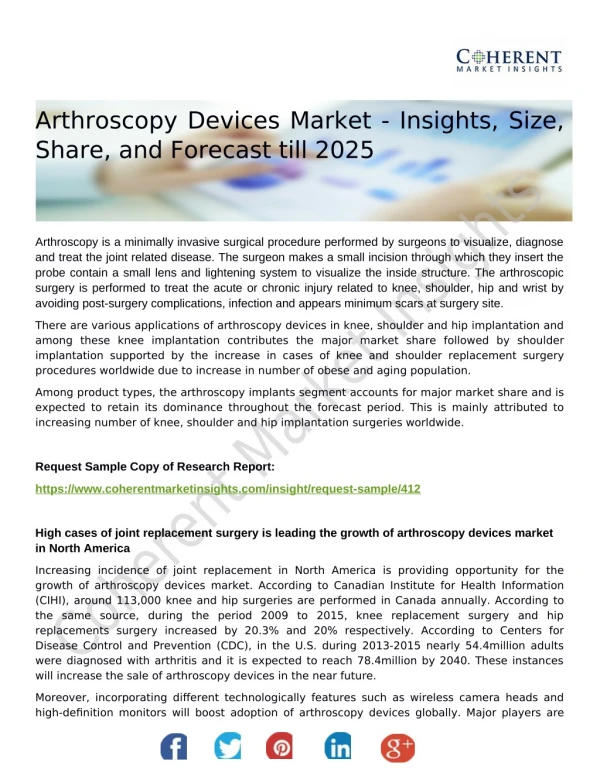Arthroscopy Devices Market - Insights, Size, Share, and Forecast till 2025