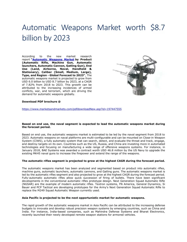 Automatic Weapons Market worth $8.7 billion by 2023