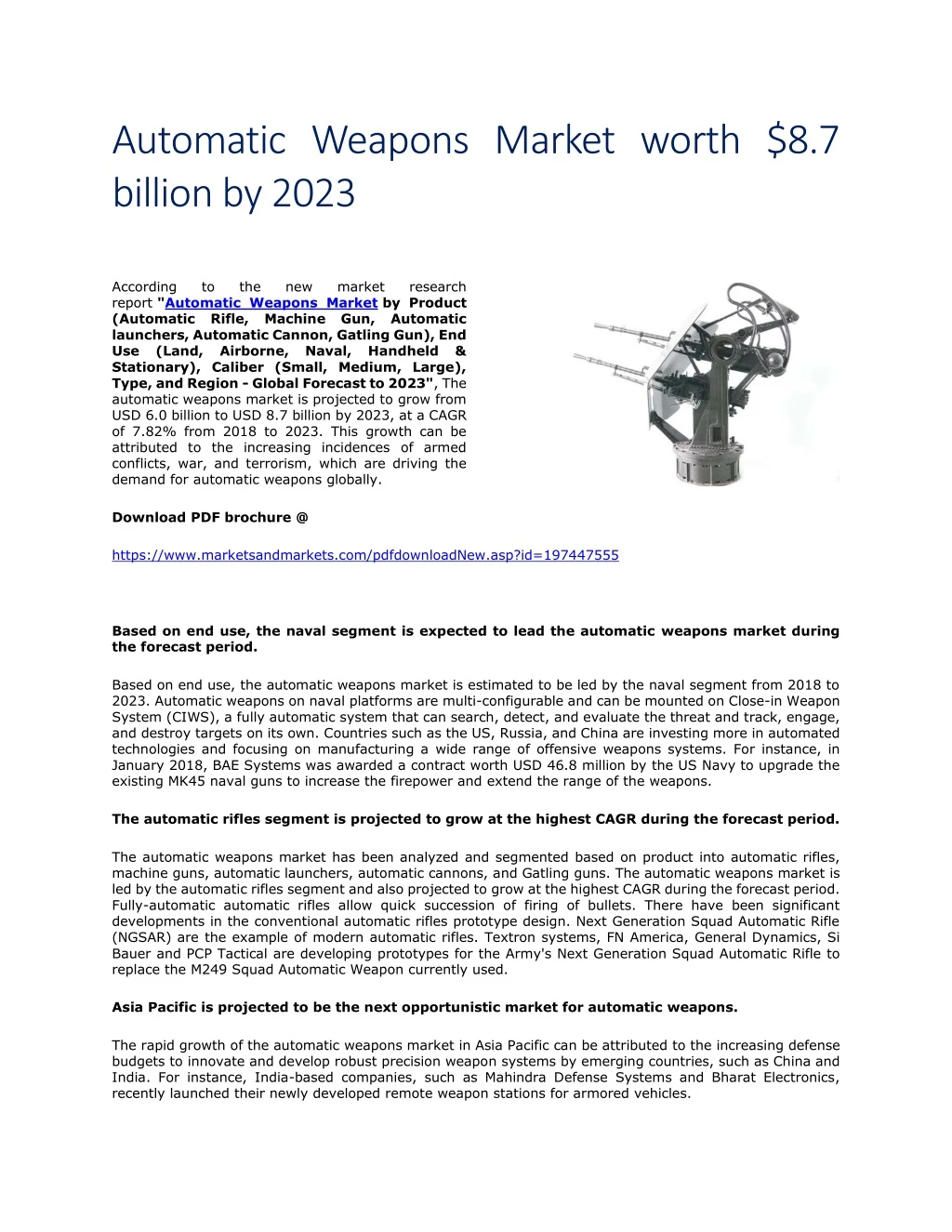 automatic weapons market worth 8 7 billion by 2023
