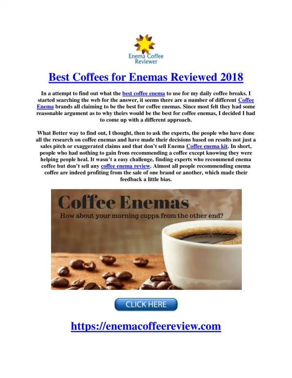 Best Coffee for Coffee Enemas