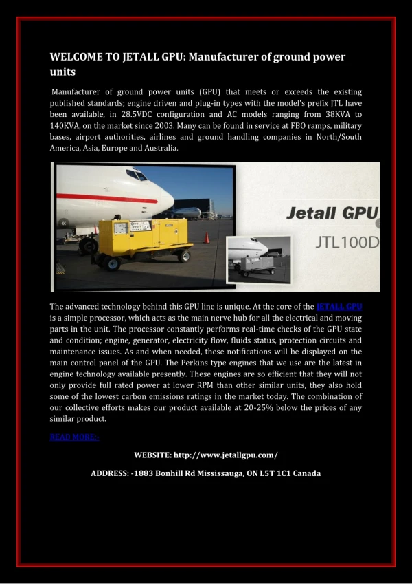 Quality Aircraft GPU for Sale -JETALL GPU