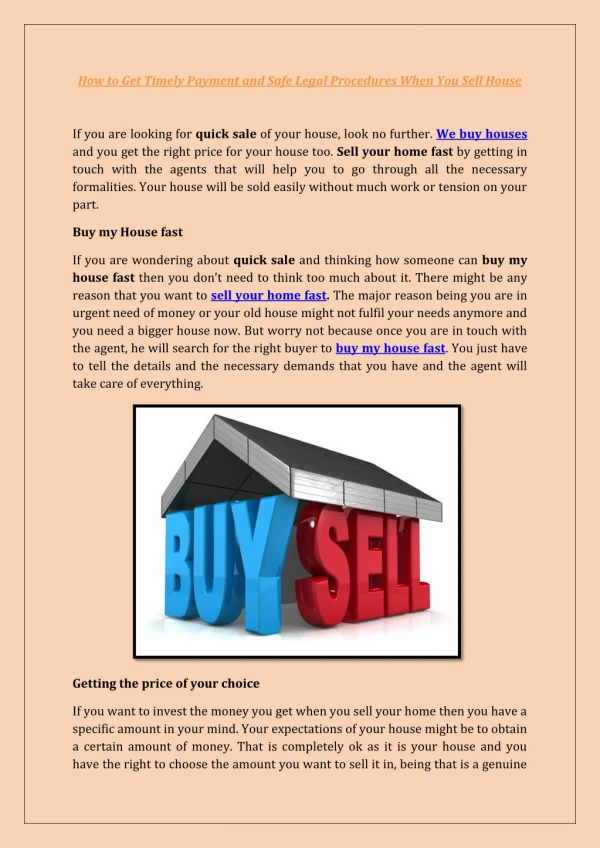 How to Get Timely Payment and Safe Legal Procedures When You Sell House