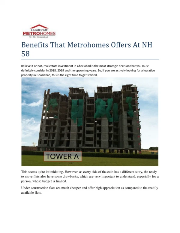 Benefits That MetroHomes Offers At NH 58