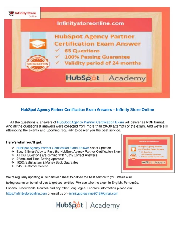 HubSpot Agency Partner Certification Exam Answers – Infinity Store Online