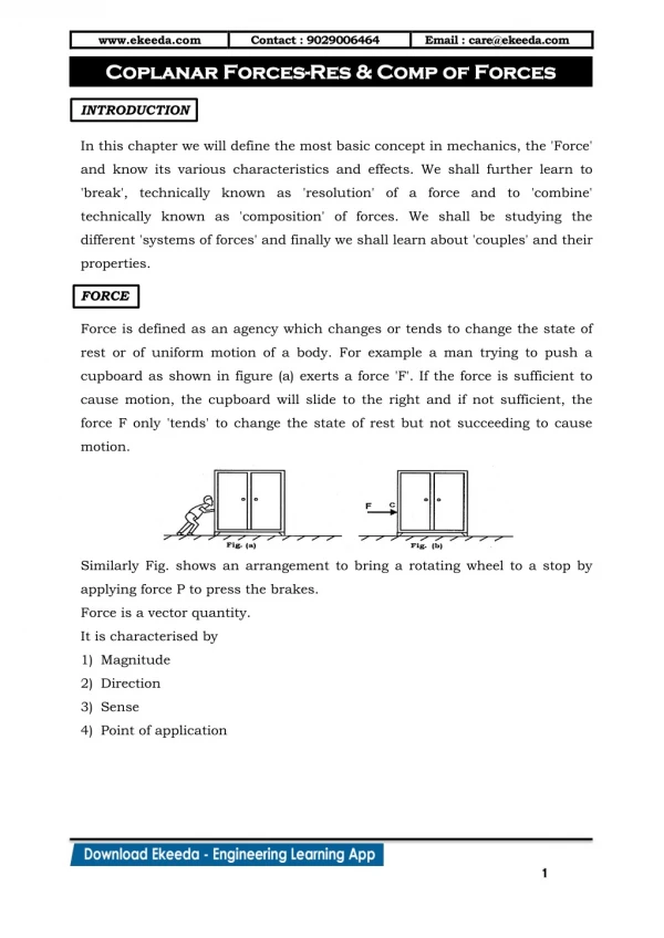 Coplanar Forces-Res & Comp of Forces