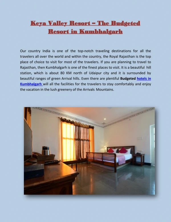 Keya Valley Resort – The Budgeted Resort in Kumbhalgarh