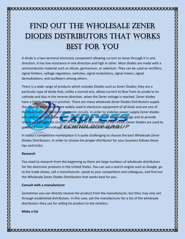 Find Out the Wholesale Zener Diodes Distributors That Works Best For You