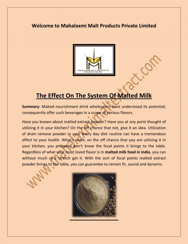 Malt Extract, barley malt, malted milk food in India