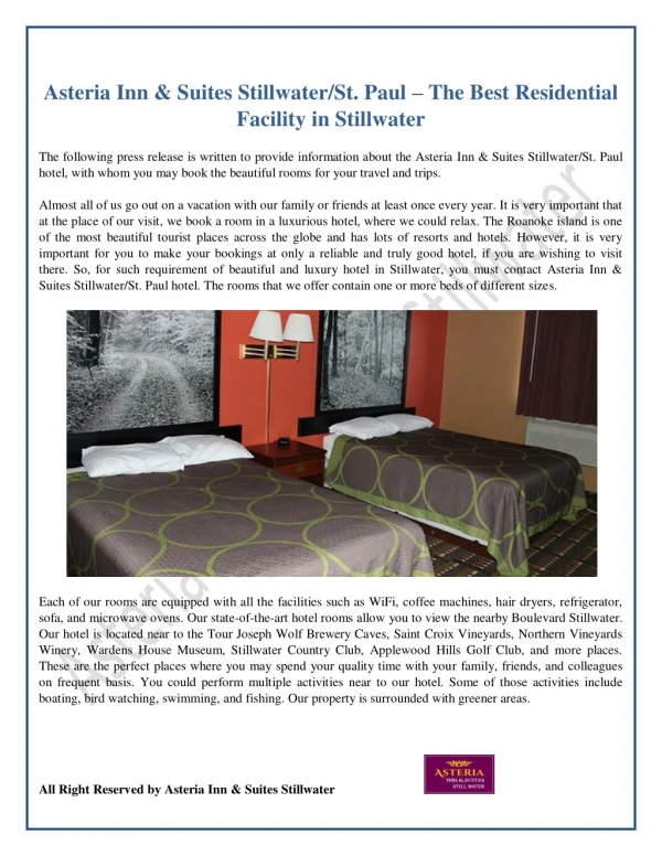 Asteria Inn & Suites Stillwater/St. Paul – The Best Residential Facility in Stillwater