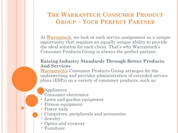 The Warrantech Consumer Product Group – Your Perfect Partner