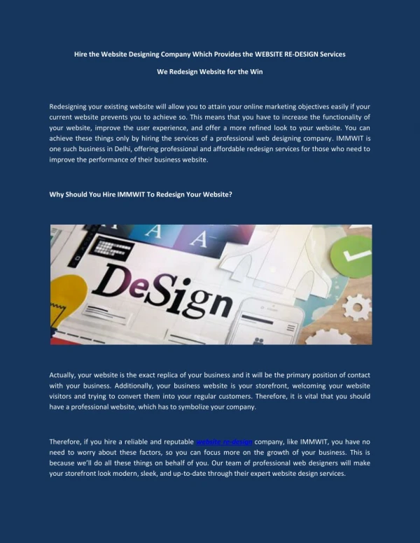 Hire the Website Designing Company Which Provides the WEBSITE RE-DESIGN Services