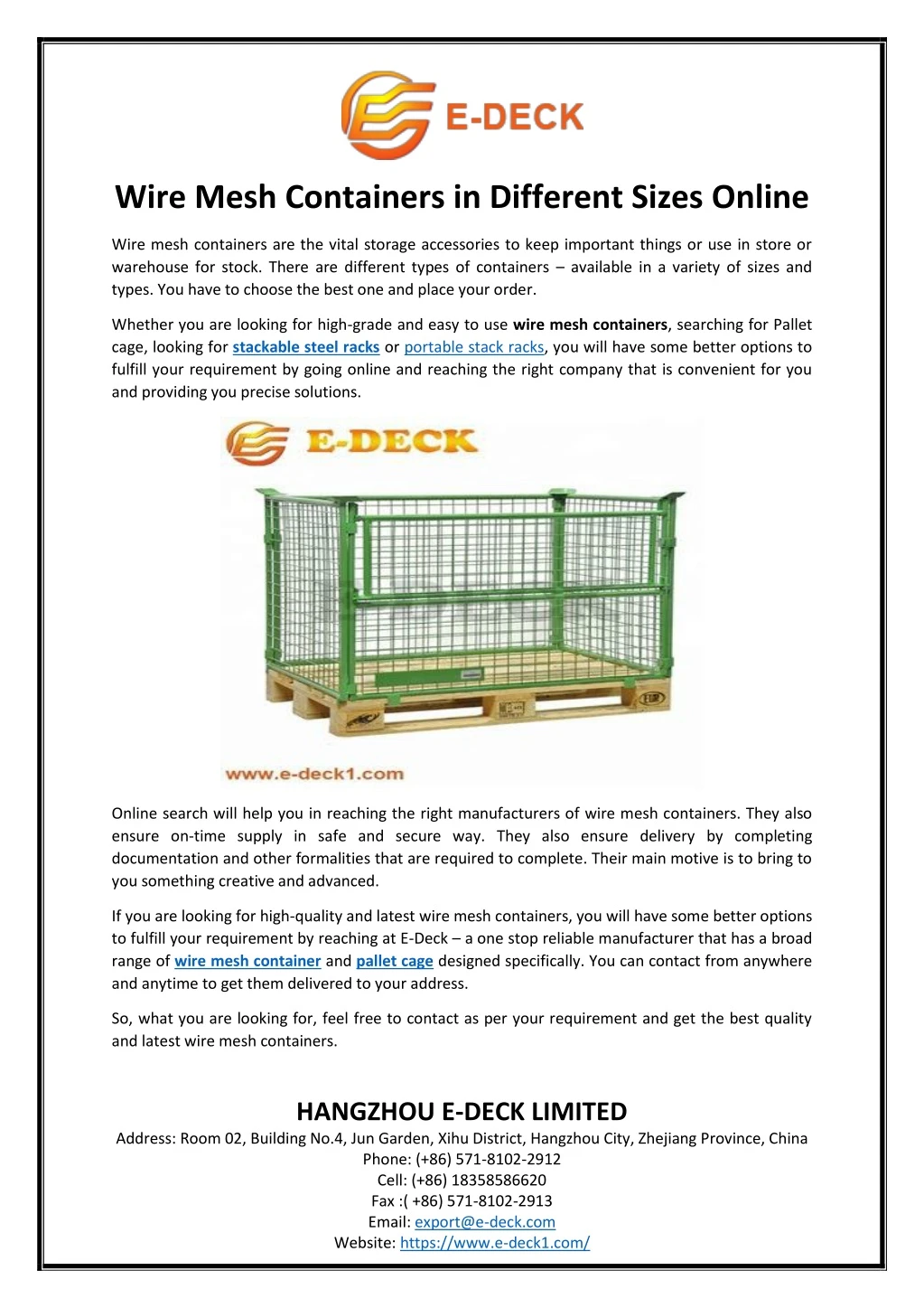 wire mesh containers in different sizes online