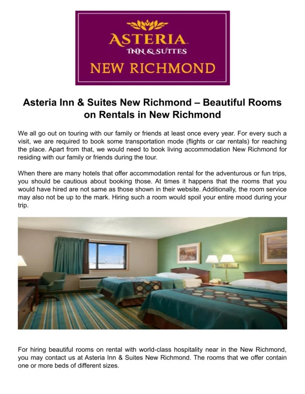 Beautiful Rooms on Rentals in New Richmond