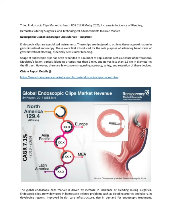 Endoscopic Clips Market to Reach US$ 617.0 Mn by 2026