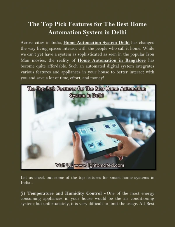 The Top Pick Features for The Best Home Automation System in Delhi