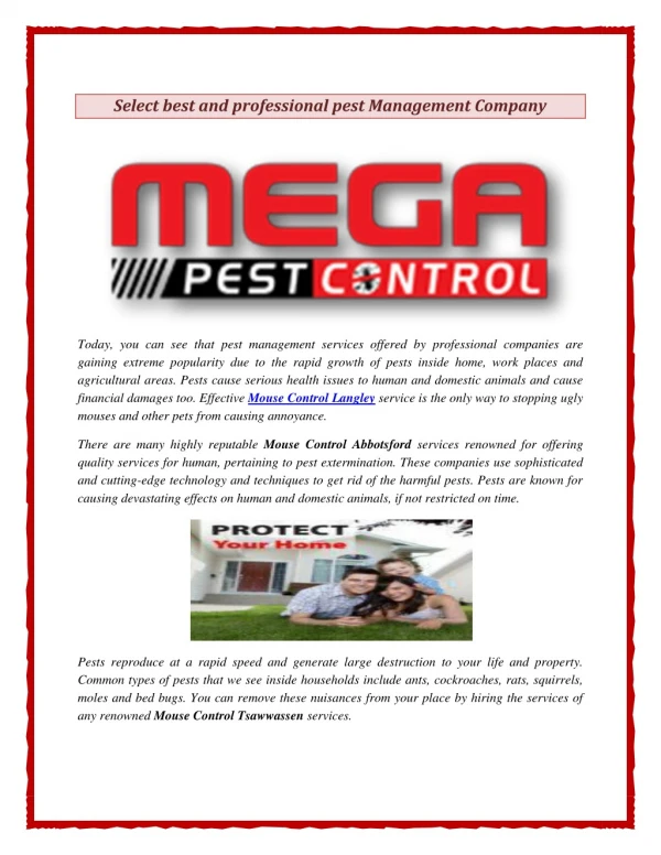 Select best and professional pest Management Company