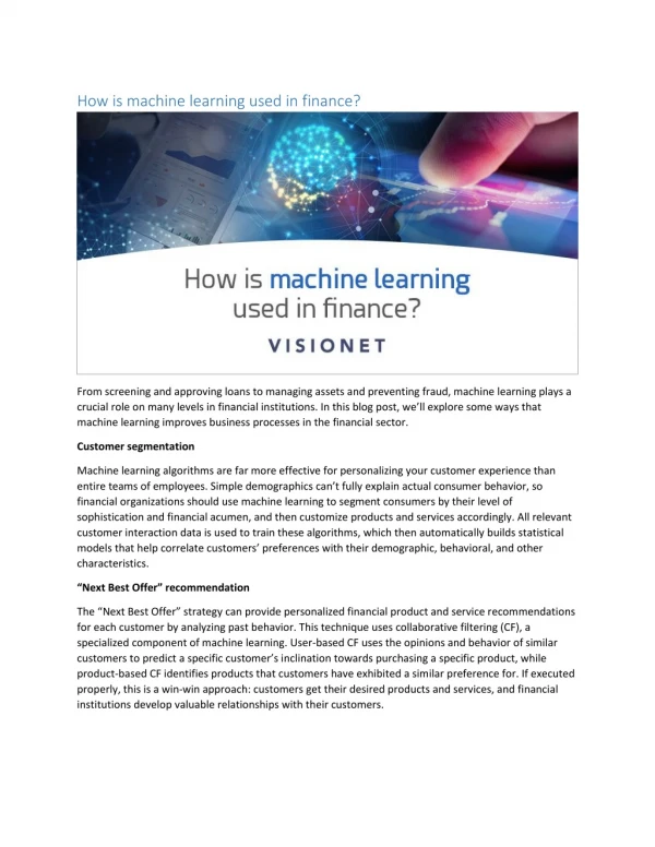 How is machine learning used in finance?