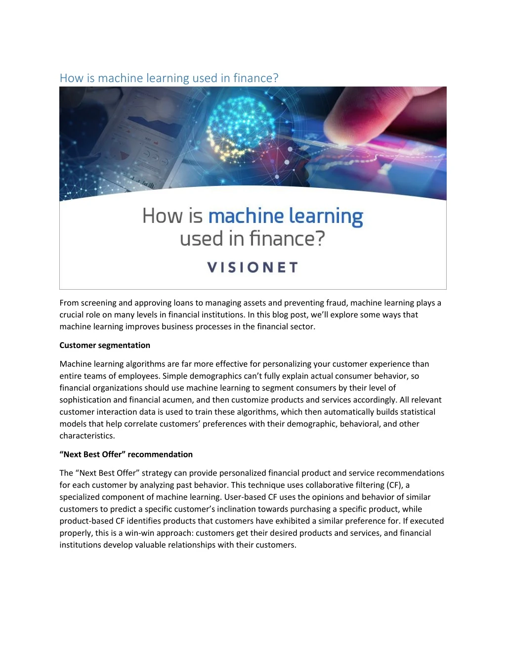 how is machine learning used in finance