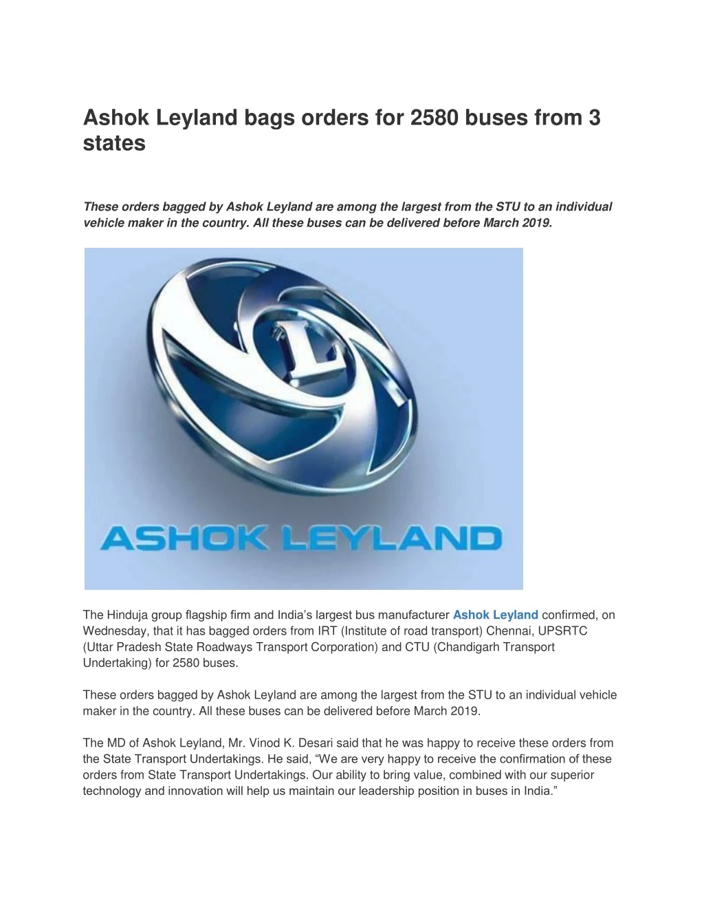 ashok leyland bags orders for 2580 buses from