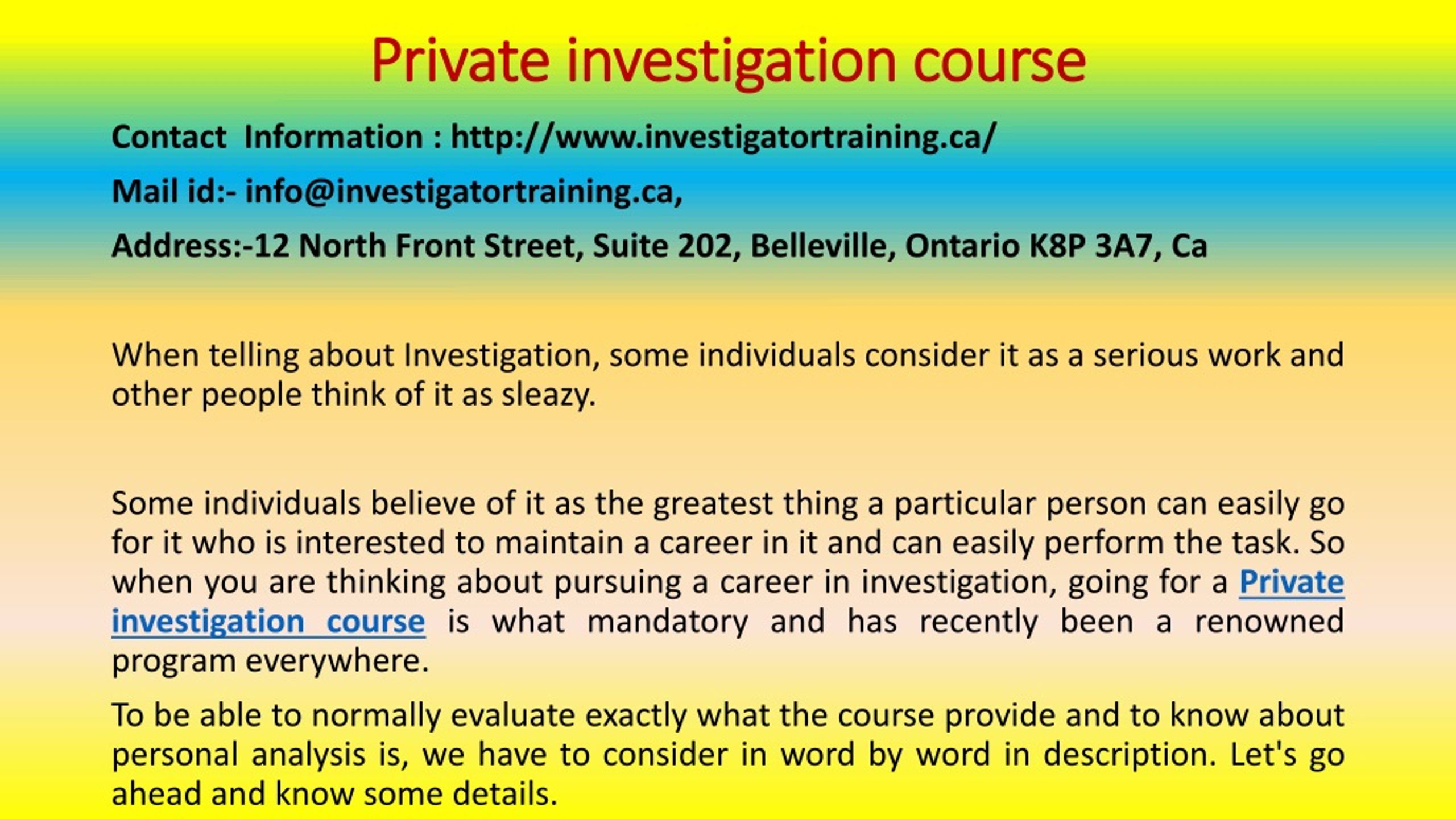 PPT - Private Investigation Course - Some Facts behind This Profession ...