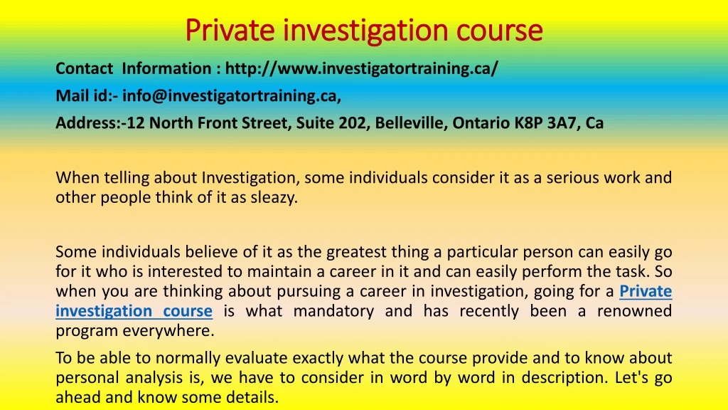 private investigation course
