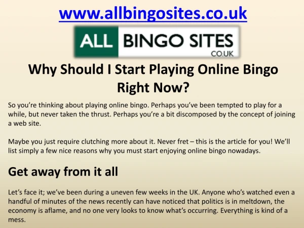 Why Should I Start Playing Online Bingo Right Now?