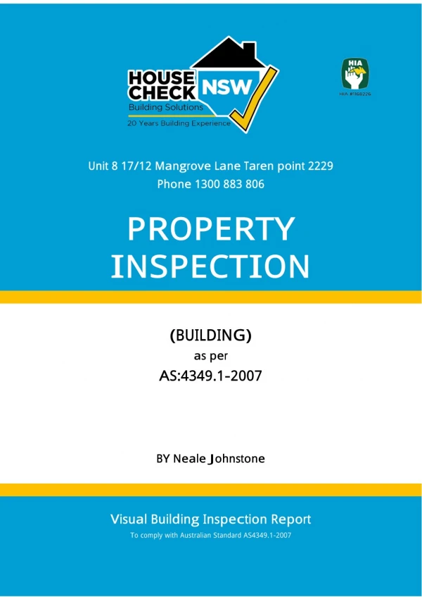 Pre Purchase Building And Pest Inspection Sample Report - Housecheck NSW