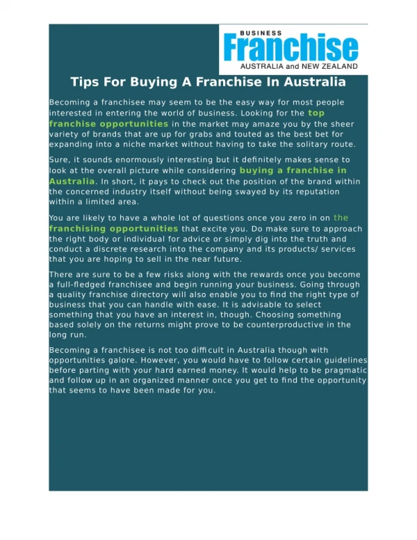 Tips For Buying A Franchise In Australia